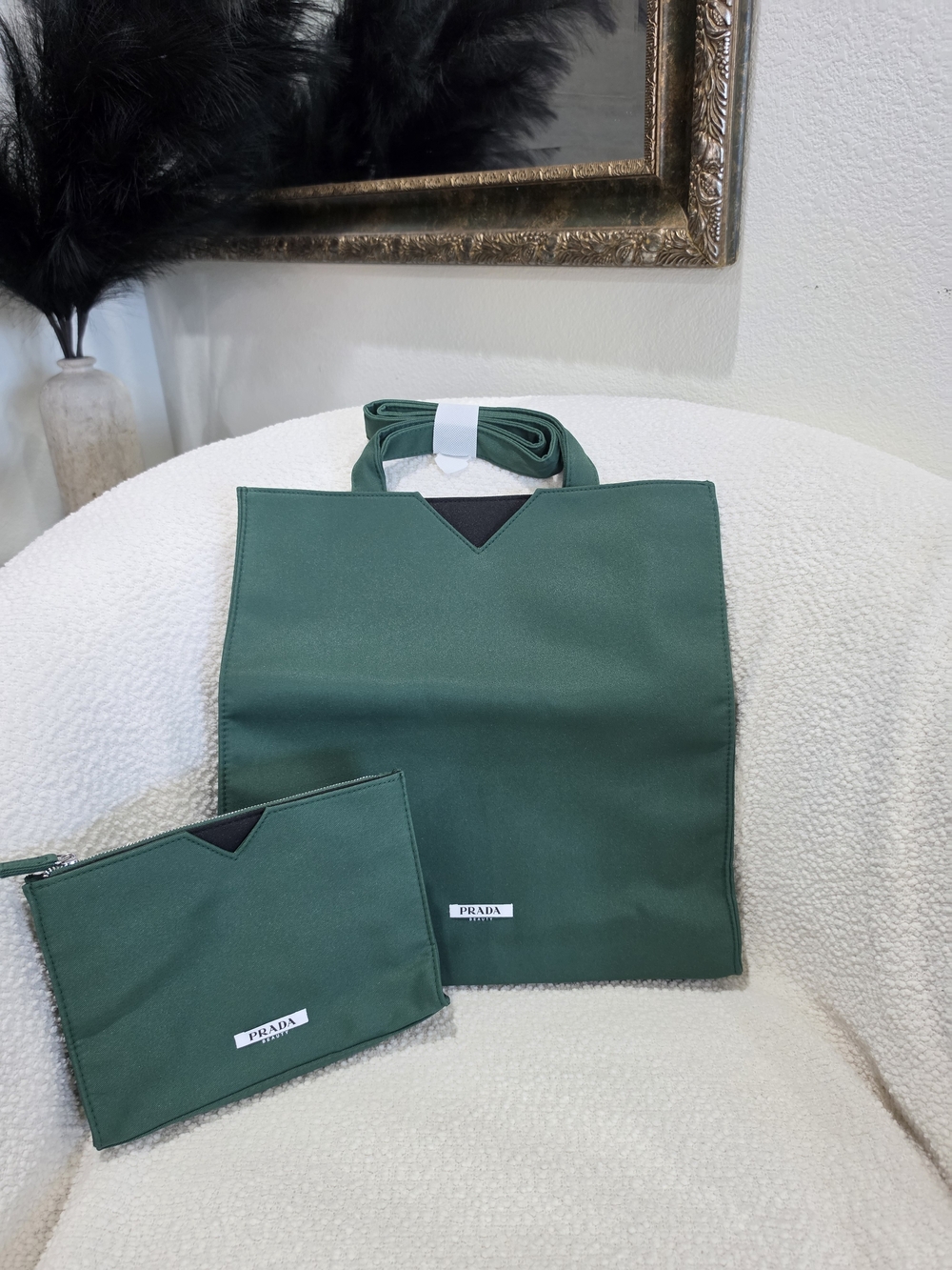 Prada Forest Green Nylon Tote with Matching Pouch